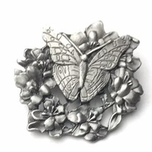 Birds And Bloom 1998 Butterfly in Flowers LIMITED Edition Brooch Pin Pewter - $9.95