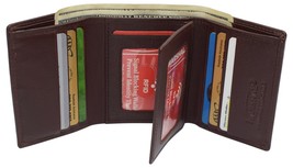 RFID Blocking Genuine Leather Trifold Classic Style Wallet Burgundy ID W... - £12.65 GBP