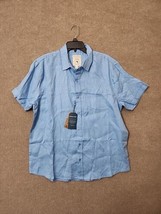 Natural Blue Visitor Linen Button Shirt Mens L Blue Short Sleeve NEW - $24.62
