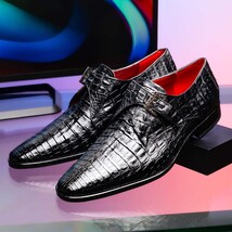 genuine caiman crocodile dress monk strap Shoes Rovigo Black image 9
