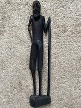 Vintage wooden Carved African Elder w/ Walking Stick. Very detailed *rea... - $8.60