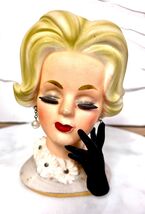 VINTAGE LADY HEAD VASE NAPCO GRAY WITH BLACK GLOVED HAND DAISIES LARGE 6” - $136.00