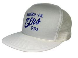 Vintage Elks Lodge Hat Cap Snap Back White Mesh Trucker #970 Bristol PA One Size - £15.81 GBP
