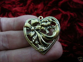 (b-heart-16) Heart flower daisy ribbon bow brass pin pendant love - £12.76 GBP