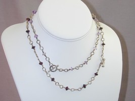 2 Silver Tone Figure 8 Twist Necklaces Garnet &amp; Amethyst 16.5&quot; - £23.19 GBP