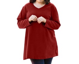 On The Plus Side jersey v-neck long sleeve tunic - plus in Red - size 1X - £41.33 GBP