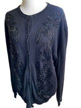 Black Beaded Sweater Long Sleeve Size Medium Vintage Acrylic Wool Blend ... - $23.76