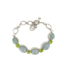 Vintage Sterling Silver 925 UTC China Jade &amp; Peridot Link Bracelet - $84.15