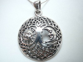 Tree of Life w/ Sun and Crescent Moon Necklace 925 Sterling Silver Very Detailed - £15.54 GBP