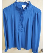 J CREW ROYAL BLUE L/S BLOUSE RUFFLE ACCENT SZ 0 #9233 - $19.80