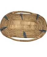 Vintage Woven Shallow Oval Basket Wall Hanging Blue Accents Flat Handles... - $54.18 CAD