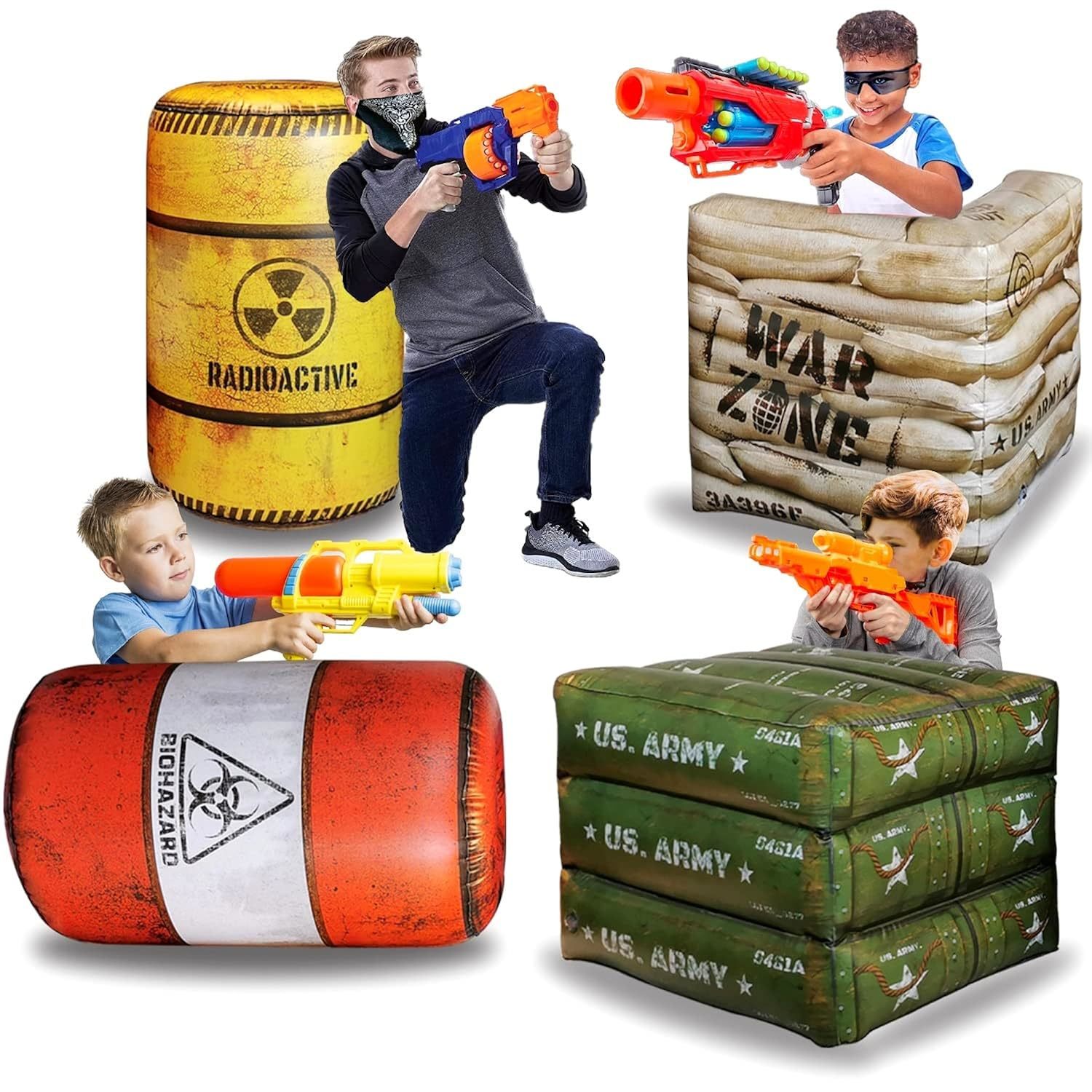 Pack Of 4 Combat Battlefield Inflatables, Compatible With Nerf, Laser Tag, Water