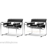 2 Black Faux Leather Strap and Chrome Bent Steel Tube Accent Lounge Chair - $1,317.44 CAD