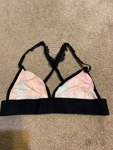 Victoria’s Secret Large Lace Triangle Bralette pink/teal  w/ Daisy Embro... - £10.46 GBP