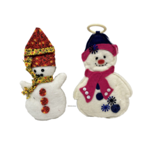 Vintage Handmade Snowmen Christmas Ornaments Felt Sequins Fabric 6.5&quot; Lot 2 - £10.74 GBP