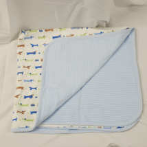 Dachshund Puppy Dog 100% Cotton Baby Boy Blanket Blue White Brown Green Stripe - £63.30 GBP