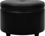 Black Canglong Circular Leatherette Storage Ottoman With Lid For Living ... - $114.99