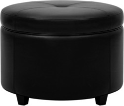 Black Canglong Circular Leatherette Storage Ottoman With Lid For Living ... - $114.99