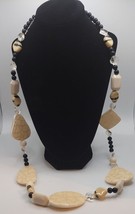JEWELRY Cream And Black Tribal Style Costume 32&quot; Necklace With Matching Earrings - £11.65 GBP