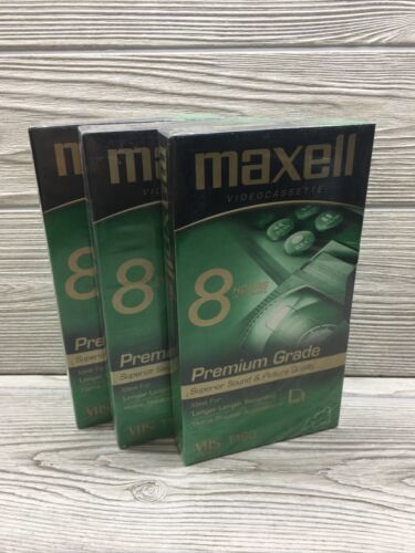 Primary image for Maxell VHS Premium Grade T-160 8 Hour Blank Video Tapes Lot (3) BRAND NEW SEALED