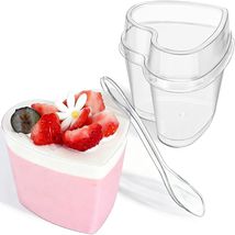 HawHawToys 100pk 5oz Heart Clear Plastic Dessert Cups w/ Lids &amp; Spoons - $43.88