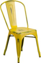 Flash Furniture Commercial Grade Distressed Yellow Metal Indoor-Outdoor - £89.28 GBP
