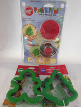 Wilton Push N Print Cookie Set Snowflake Snowman Tree +2 metal &amp; silicon... - £16.35 GBP