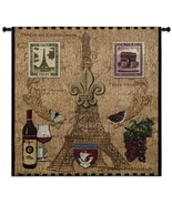 53x53 PARIS WITH LOVE Eiffel Tower French Wine Tapestry Wall Hanging - £139.55 GBP
