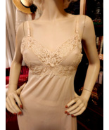 Vtg Vassarette Underneath it all Beige Nude Full Slip Nylon Lace Chiffon... - £18.73 GBP