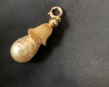 Large hammered Pearl Tear Drop Shape Fob Pendant/Necklace - $24.73