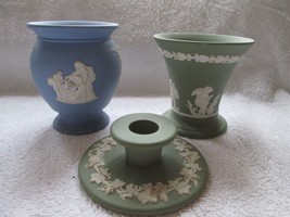 wedgwood Jasperware, 3 pieces, grapevine, cupid, posey pots/vases, candl... - £35.20 GBP