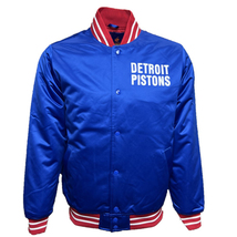 NBA Detroit Pistons Blue Satin Baseball Bomber Varsity Letterman Jacket - £83.91 GBP