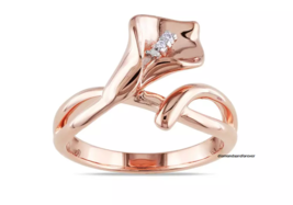 Pure 10K Rose Gold Ring Diamond Calla Lily Flower Split Shank Modern Ring - $1,208.44