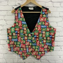 Basic Editions Holiday Vest Gingerbread Cookie Print Red Green Black Chr... - $14.84