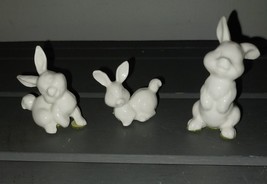 Vintage Family of 3 Small White Rabbit Bunny Figurines Adorable - $15.00