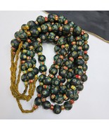 Vintage Venetian Style Green Gabri and Chevron Mix Glass Beads Necklace - $1,049.17 MXN