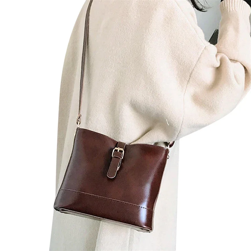 Vintage Simple Small PU Leather Bucket Crossbody Bag Women Designer Fash... - $21.44