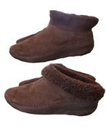 Fitflop Size 7 Brown Suede Short Boots Booties Fold Down Sherpa Lined Sl... - £37.12 GBP