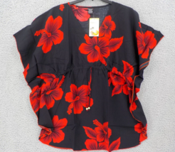 Favant Hawaii Swimsuit Cover Up Womens One Size Hibiscus Black Red Beach... - $24.99