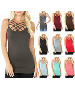 Womens Front Criss Cross Seamless Cami Long Tank Top Spaghetti Strap Shirt - $26.00 CAD