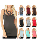 Womens Front Criss Cross Seamless Cami Long Tank Top Spaghetti Strap Shirt - £10.07 GBP+