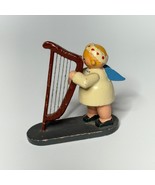 Erzgebirge Angel Playing Harp 1950&#39;s Collectible Wood Figurine - $830.41 MXN