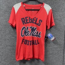NWT NIKE Ole Miss Rebels T-Shirt Womens Medium Red Athletic V-Neck Pullover - $23.04