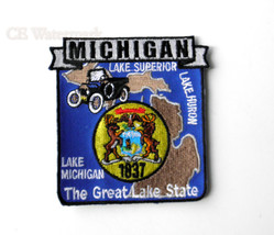 Us States Michigan State Name Map Embroidered Patch - £4.21 GBP