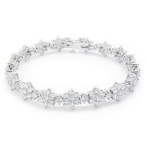 2CT Rond Imitation Diamant Fleur Tennis Bracelet 7 &quot; 14K Plaqué or Blanc Cadeau - £262.00 GBP
