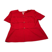 R&amp;K Originals Top Women&#39;s 14 Red Polyester Short Sleeve Button Front Classic - $19.34