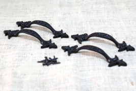 4 Cast Iron Handles Gate Pull Shed Door Barn Handle Drawer Pulls Durable Black - £11.78 GBP