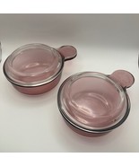 Corning Grab-It Bowls 150-B  Glass Lids Set of 2 Cranberry Visions Heat ... - $38.61