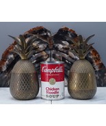 Pair of Vintage Carnat Pineapple Candle Holders Lidded Metal Trinket Dis... - $54.45 CAD