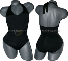 NEW LA BLANCA 8 ruched slimming halter swimsuit black one-piece gold buckle - £30.55 GBP